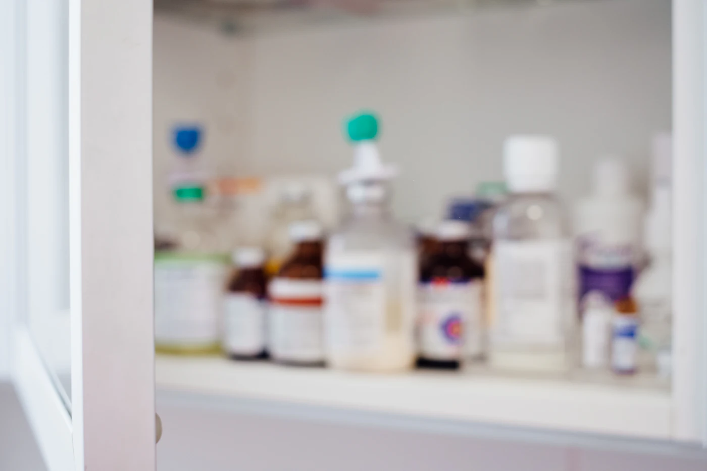 Medicine bottles in a pharmacy dispensary